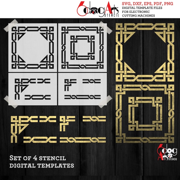 Bordure arabesque pochoir & décalcomanie modèles numériques SVG DXF fichiers vectoriels bricolage coupe Mylar Cookie pochoir Cricut téléchargement numérique JB-1421