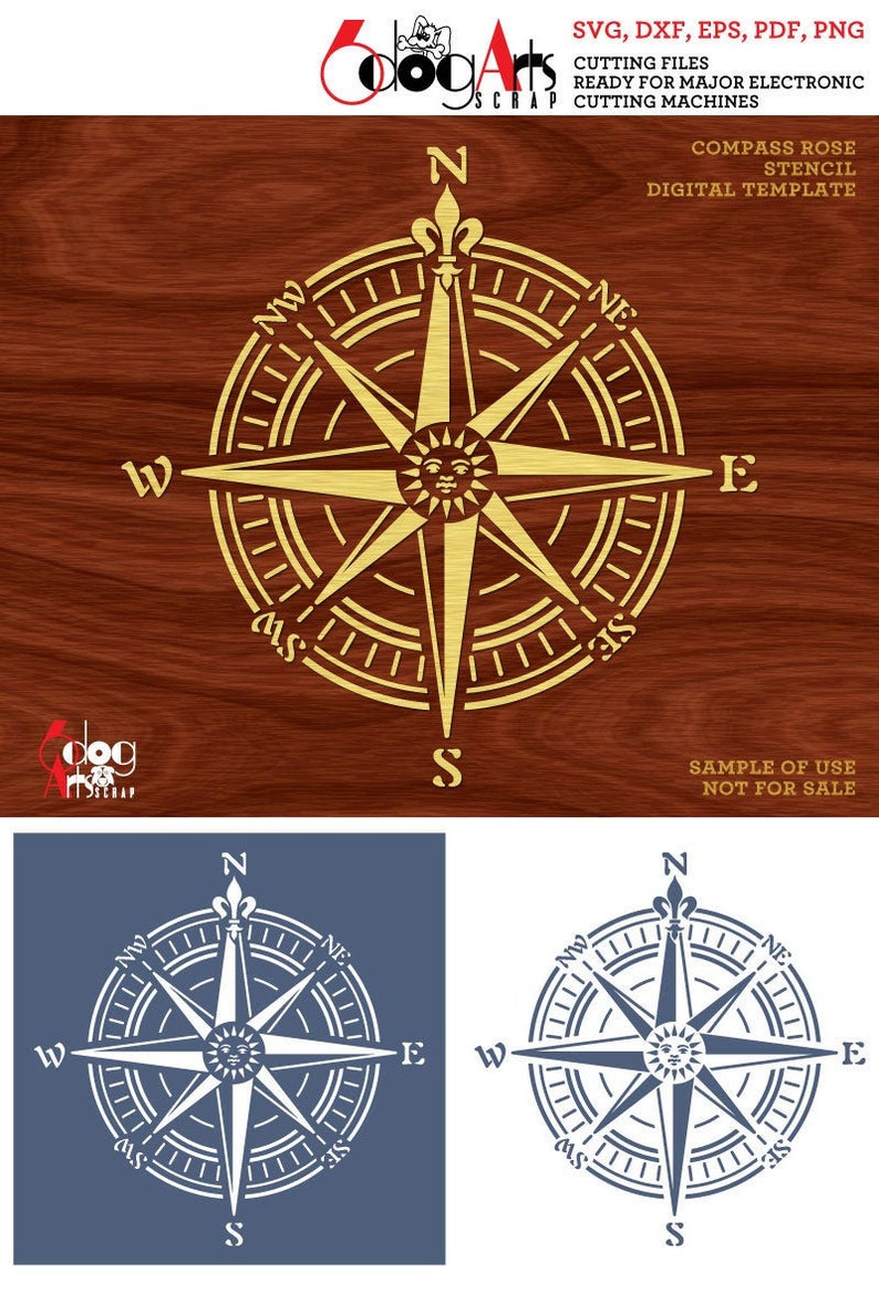 victorian compass rose stencil decal digital templates