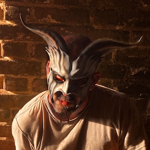 Grey Goat Mask by Maskelle  adult masquerade costume Halloween Masks Men Women Devil Horns