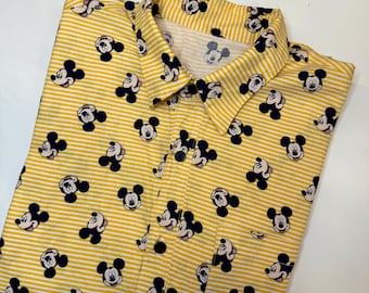Men's Mickey Mouse Button Up Shirt | Yellow Striped Mickey Mouse Shirt