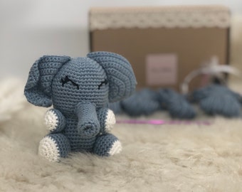 DIY crochet set Törööö - the elephant as rattle/figure with crochet instructions