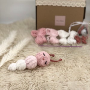 DIY Crochet Set Pink - the caterpillar girl as a rattle with crochet instructions