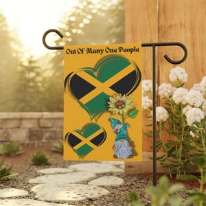 Gnome Garden Flag, Jamaican Gnome Yard Banner, Out Of Many One People, Outdoor Home Decor, Yard Art, Garden Decoration, House Sign