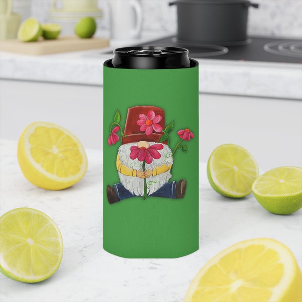 Gnome Can Cooler (Slim, Regular) Gnome Can Cooler | Wildflower Facts  | Peace With Nature | Gratitude | Gnome and Flower Can Cooler
