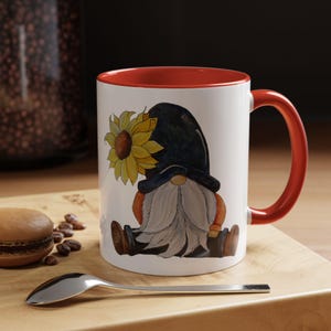 Sunflower Facts and Gnomes Coffee Mug - Cute Floral Ceramic Tea Cup, Gardening Lovers Gift, Kitchen Decor, Nature Inspired Drinkware,