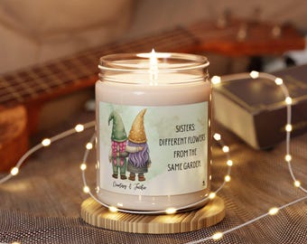 Personalized Sister Candle, "Different Flowers" Custom Gnome Gift