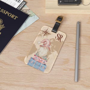 Custom Monogrammed Initial Bag Tag, Gnome Luggage Tag