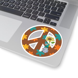 Vredesteken kabouter sticker, geef vrede een kans, laptop sticker, waterfles sticker, auto bumpersticker, hippie decor, vinyl sticker