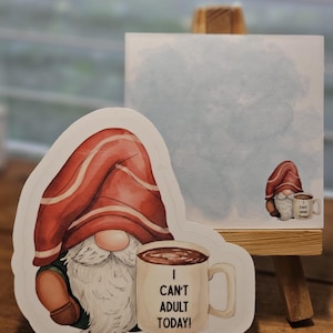 Coffee Gnome Stationery Set - "I Can't Adult Today" Post-it® and Matching Sticker Bundle