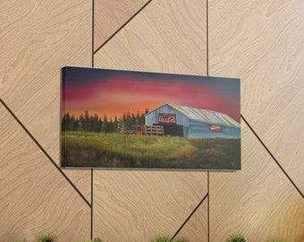 Farmhouse  Barn and Old Truck Painting "Georgia Twilight" Canvas Gallery Wraps 10"x20" |  Barn Painting | Vintage Barn Painting