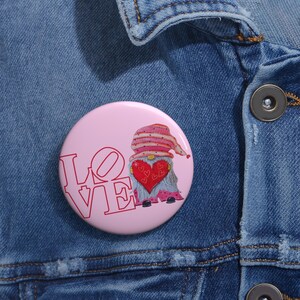 Love Gnome Pin: Valentine&#39;s Day Button, Backpack & Jacket Pin