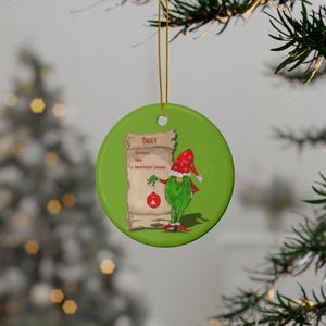 Keramik Ornamente, freches nettes Gnom Design, lustiges Weihnachtsdekor, doppelseitiges Ornament, personalisiertes Weihnachtsgeschenk, Elf Wohndekor, Weihnachten