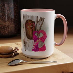Mug personnalisé gnomes amoureux, arbre coeur avec initiales personnalisées, cadeau aquarelle pour couple