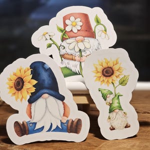 Whimsical Sunflower and Daisy Gnome Stickers - Cottagecore Garden Art