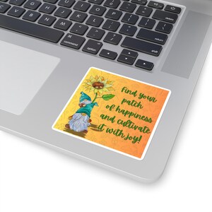 Naklejka Stay Positive, radosne kwadratowe naklejki Gnome - znajdź swoją łatkę szczęścia, uroczy wystrój, naklejki na laptopa, scrapbooking, naklejka Gnome