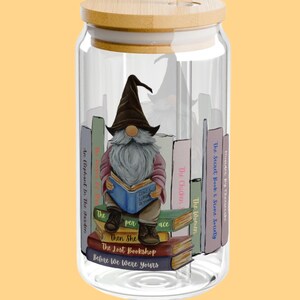 Personalized Favorite Books 16 oz tumbler, Gnome Book Reader - Sipper Glass, 16oz. Custom Reading Gift Cup, Book Lover Gift, Bookworm Gift