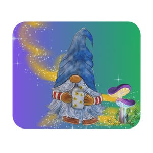 Magical Gnome Catching Fireflies Mouse Pad, Cute Desk Accessory, Whimsical Office Decor, Unique Gift Idea, Rectangle Mousemat