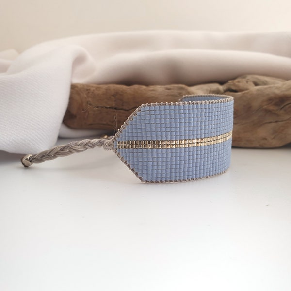 SEA Beadwoven Bracelet made of Japanese Miyuki Delica Glass Beads/Wide Beaded Bracelet/Light Blue and Silver Seed Bead Bracelet/Large Cuff