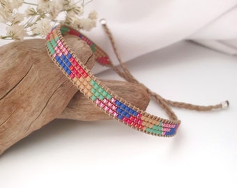 HAPPY Beaded Bracelet made of Miyuki Delica Seed Beads/Colorful Armcandy/Multicolored Loom Bracelet/Triangles Pattern Bracelet/Miyuki Pearls