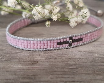 Handmade Pink Miyuki Beaded Bracelet with Hematite Beads Cross/Stacking Bracelet/Cross Bracelet/Dainty Beaded Bracelet/Pink Armband/Armcandy