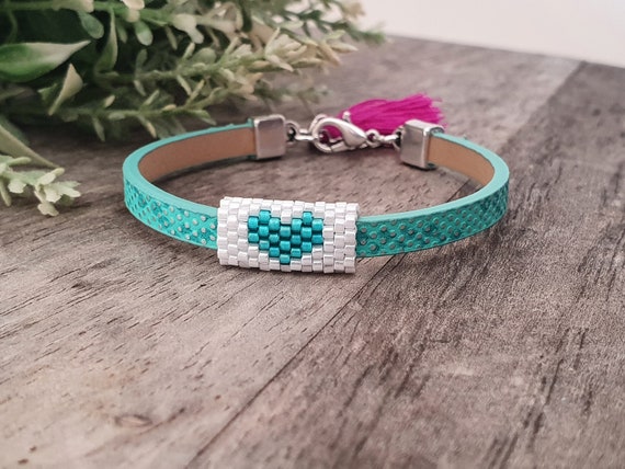 Seed Beaded LOVE Bracelet with Hearts - Mint - Love Is Project