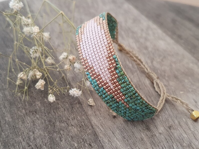 Green Turquoise Bead Loom Bracelet/Handwoven Miyuki Delica Bracelet/Loom Beaded Bracelet/Bracelet for Women/Boho Bracelet/Stacking Bracelet image 7