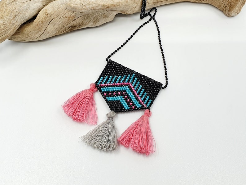 Summer Boho Beaded Necklace/Miyuki Delica Beads Woven Necklace/Arrow necklace/Ethnic Necklace/Bohemian Tassel Necklace/Greek Jewelry image 3