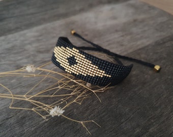 Midnight Bracelet/Black and Gold Bracelet/Loom Bead Bracelet/Avant Garde Bracelet/Miyuki Delica Beads Armband/Elegant Beaded Bracelet