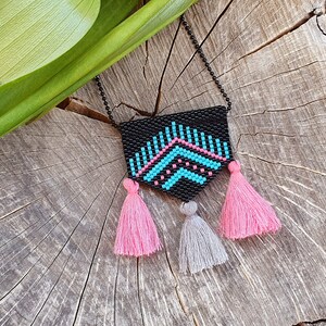 Summer Boho Beaded Necklace/Miyuki Delica Beads Woven Necklace/Arrow necklace/Ethnic Necklace/Bohemian Tassel Necklace/Greek Jewelry image 1