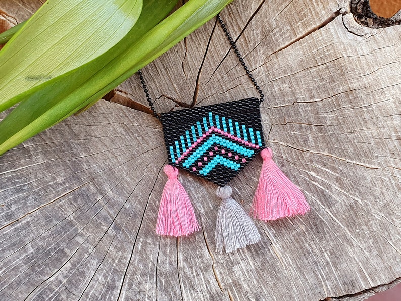 Summer Boho Beaded Necklace/Miyuki Delica Beads Woven Necklace/Arrow necklace/Ethnic Necklace/Bohemian Tassel Necklace/Greek Jewelry image 1