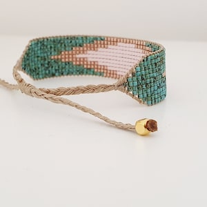Green Turquoise Bead Loom Bracelet/Handwoven Miyuki Delica Bracelet/Loom Beaded Bracelet/Bracelet for Women/Boho Bracelet/Stacking Bracelet image 2