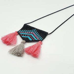 Summer Boho Beaded Necklace/Miyuki Delica Beads Woven Necklace/Arrow necklace/Ethnic Necklace/Bohemian Tassel Necklace/Greek Jewelry image 4