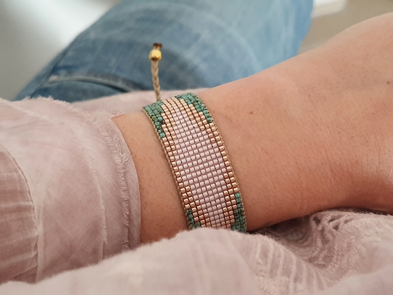 Green Turquoise Bead Loom Bracelet/Handwoven Miyuki Delica Bracelet/Loom Beaded Bracelet/Bracelet for Women/Boho Bracelet/Stacking Bracelet image 9