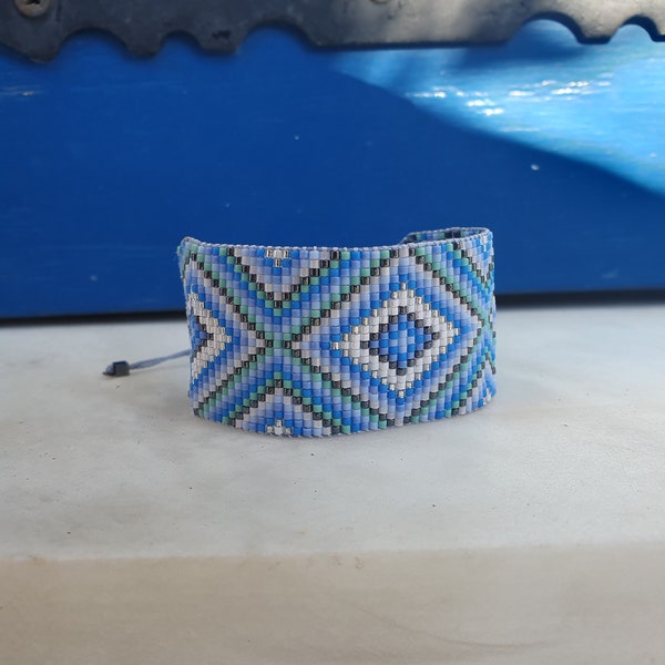 AEGEAN Sea Bracelet/Beaded Cuff/Blue Geometric Bracelet/Miyuki Delica Loom Bracelet/Beadwoven Bracelet/Beadloom Bracelet/Greek Jewelry