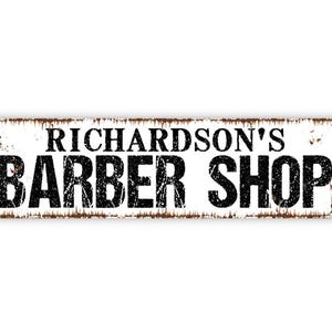 Personalized Barber Shop Sign - Custom Hair Salon Wall Decor - Vintage Barbershop Metal Sign & Vinyl Sticker Options