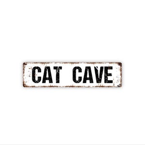Cat Cave Sign | Metal Wall Decor for Cat Room, Pet Space, Kitty Hideout, Home | Funny Cat Lover Decor for Cozy Cat Areas