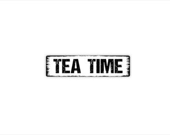 Tea Time Sign – Kitchen Wall Decor – Rustic Farmhouse Tea Bar Sign – Dining Room or Cafe Wall Art – Metal Sign