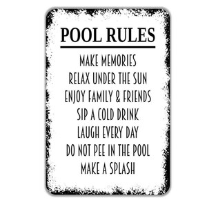 Pool Rules Make Memories Sign | Backyard Swimming Pool Fun Decor For Families Homes | Poolside Gift Sign