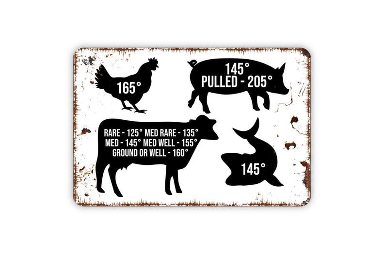 Letrero con guía de temperatura de la carne para la cocina / Guía de cocina para decorar la pared / Arte rústico para la pared de la cocina / Letrero metálico o lienzo / Regalo para chef imagen 5