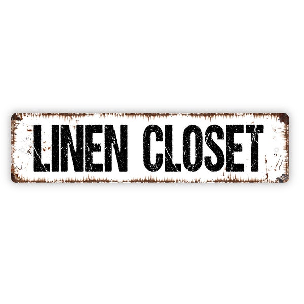 Linen Closet Sign - Rustic Metal Street Sign or Door Name Plate Plaque