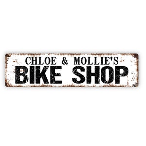 Personalized Bike Shop Sign, Custom Metal Sign, Rustic Street Sign or Door Name Plate Plaque