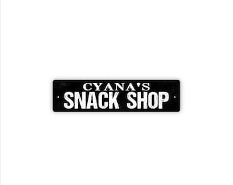 Personalized Snack Shop Sign | Custom Name Gift | Kitchen Game Room Treat Station Decor | Family Snack Bar Sign
