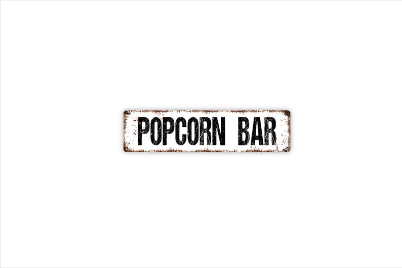 Popcorn Bar Sign - Movie Night Party Wall Decor - Wedding Snack Table Gift - Metal Sign image 1