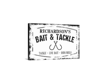 Personalized Bait And Tackle Sign | Custom Name Fishing Wall Decor Metal Sign or Magnet for Man Cave, Garage, Lake House