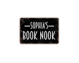 Personalized Book Nook Sign | Custom Reading Corner Wall Decor Metal Sign or Magnet Library Decor for Book Lovers