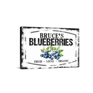 Personalized Blueberries Sign | Custom Farm Wall Decor Metal Sign or Canvas Blueberry Patch Sign for Farm Stand, Garden