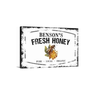 Personalized Fresh Honey Sign | Custom Beekeeper, Farmers Market, or Kitchen Wall Décor | Rustic Metal Sign or Magnet Gift