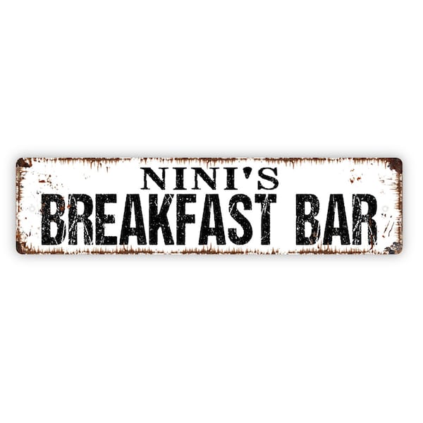 Personalized Breakfast Bar Sign - Kitchen Pantry Custom Rustic Street Metal Sign or Door Name Plate Plaque