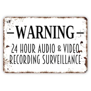 Warning 24 Hour Audio and Video Recording Surveillance Sign | Security Camera Sign | Metal Privacy Sign | Vinyl CCTV Sticker for Home