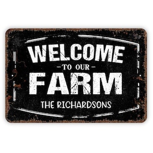 Personalized Welcome To Our Farm Sign - Custom Farmhouse Ranch Metal Wall Art Indoor Or Outdoor